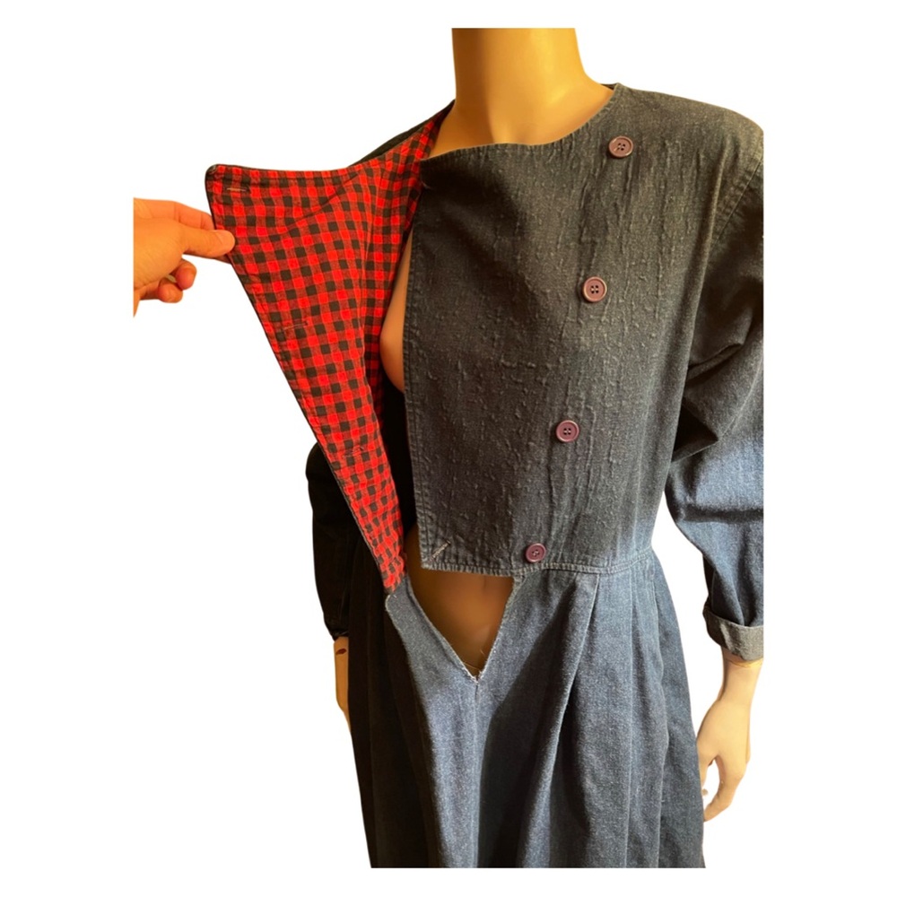 VTG Cotton Denim Prairie Western Dress w/ Checkered Lining